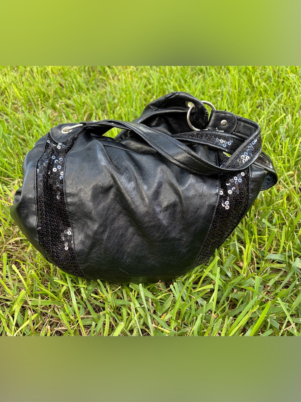 Chateau Black Sequin-Trim Slouched Hobo Bag